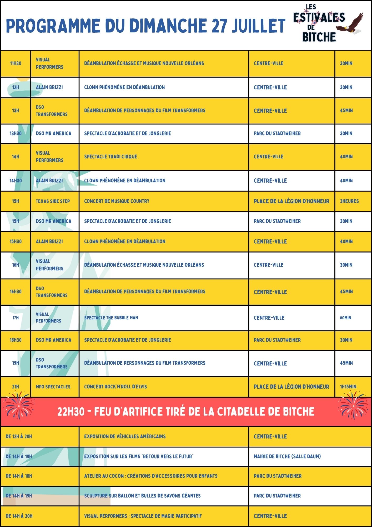 Programme dimanche 27 juillet 2025
