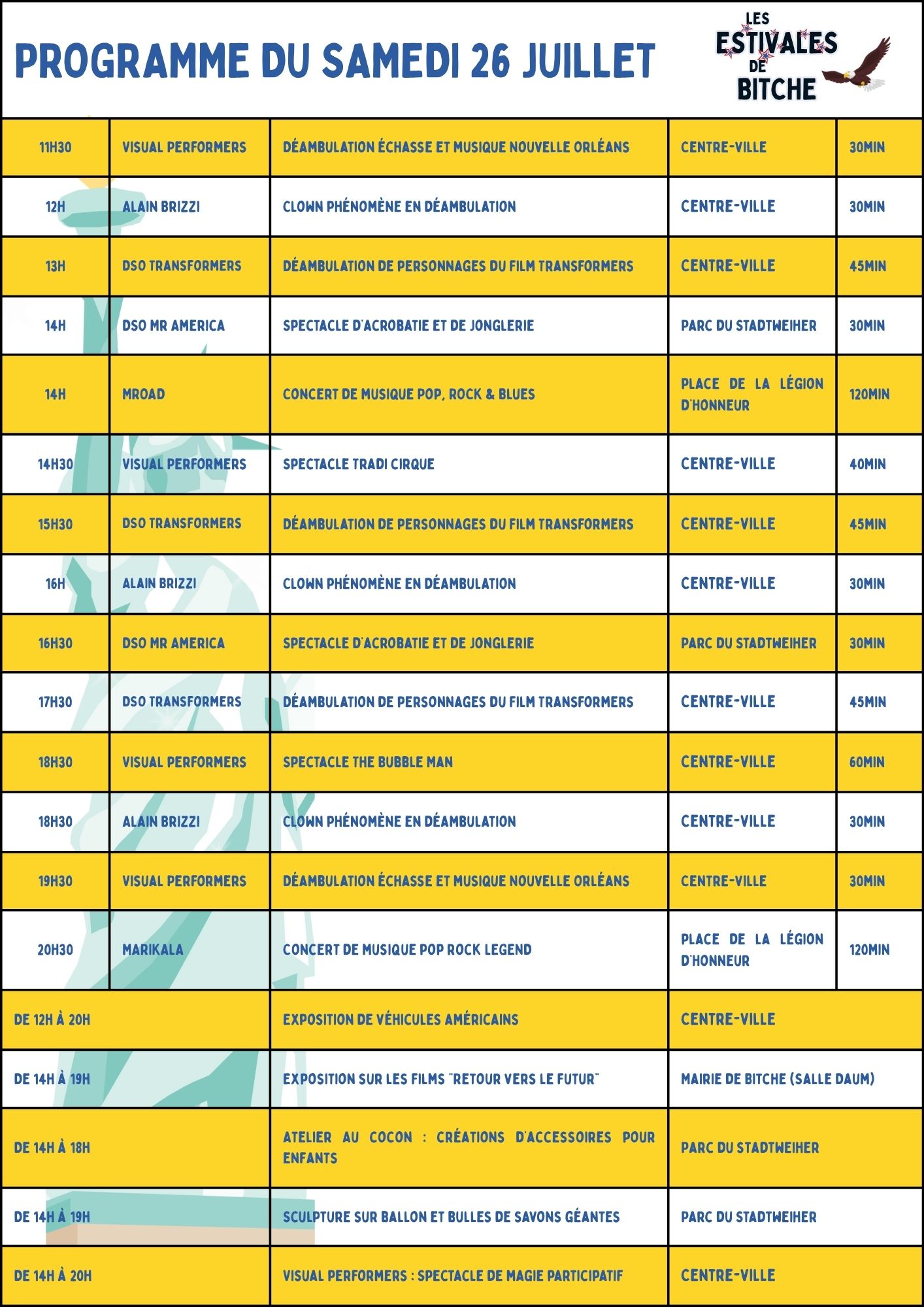 Programme samedi 26 juillet 2025